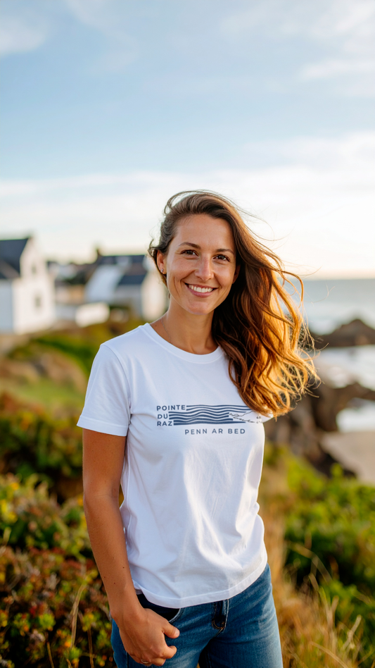 T-Shirt "Penn Ar Bed" - Pointe du Raz - Blanc/Gwenn
